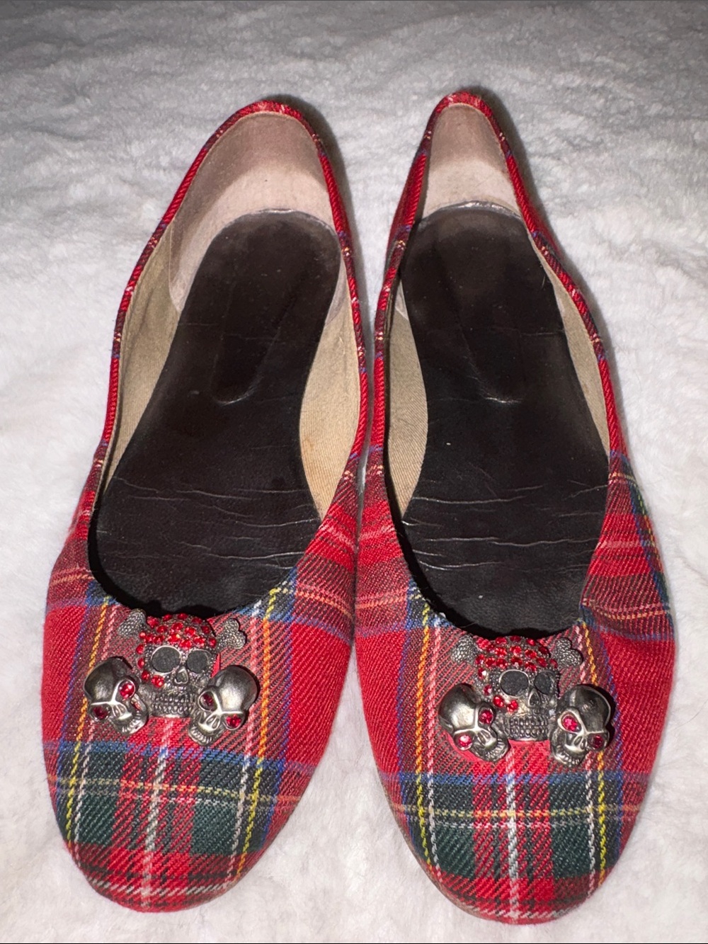 FS/NY French Sole Tartan Plaid Skull Ballet Flats /  9
